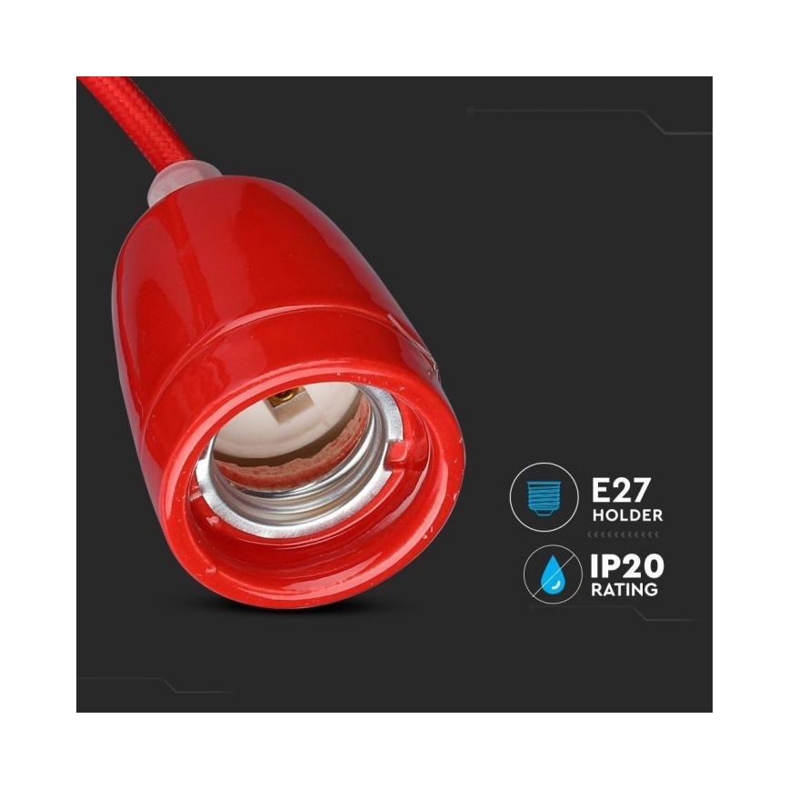 Napájecí kabel 1xE27/60W/230V červená/porcelán