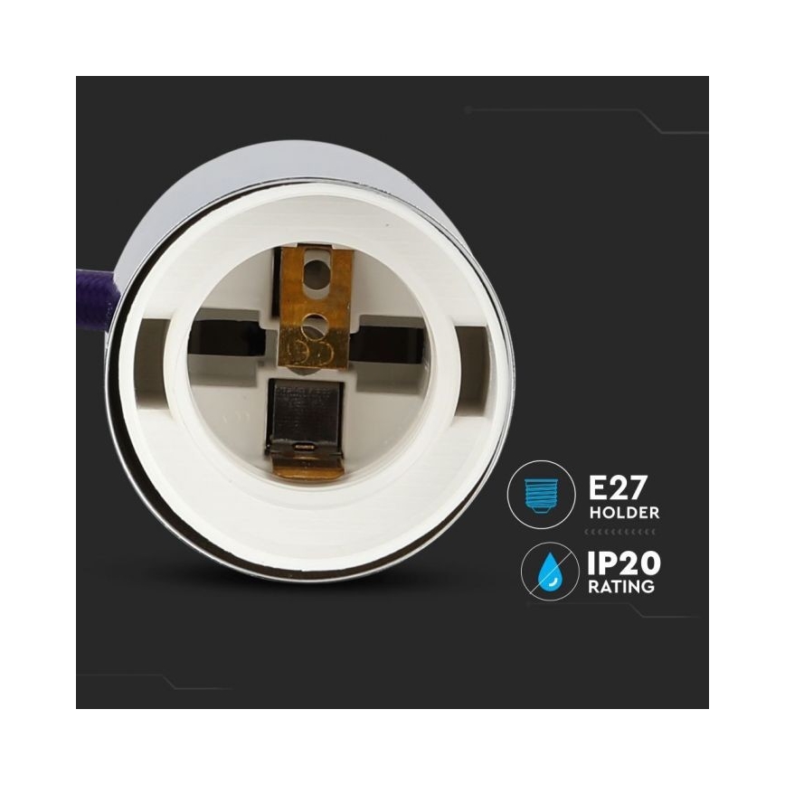 Napájecí kabel 1xE27/60W/230V fialová/lesklý chrom