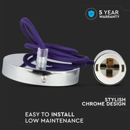 Napájecí kabel 1xE27/60W/230V fialová/lesklý chrom