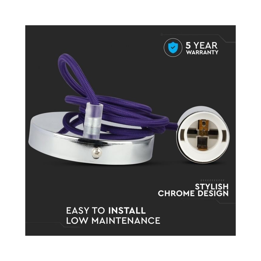 Napájecí kabel 1xE27/60W/230V fialová/lesklý chrom