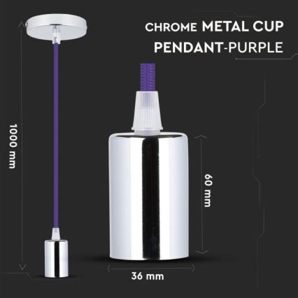 Napájecí kabel 1xE27/60W/230V fialová/lesklý chrom