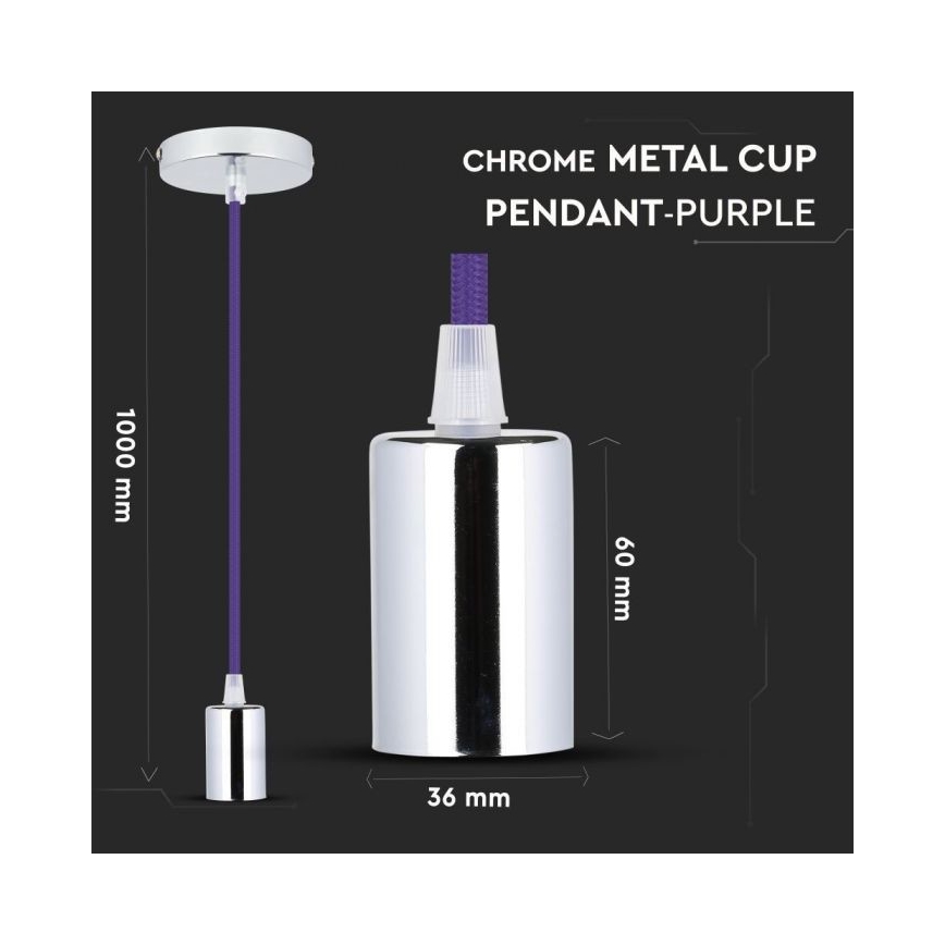 Napájecí kabel 1xE27/60W/230V fialová/lesklý chrom