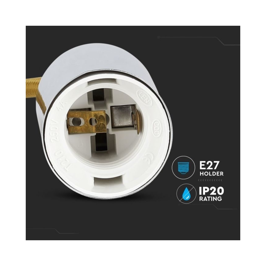 Napájecí kabel 1xE27/60W/230V hnědá/lesklý chrom