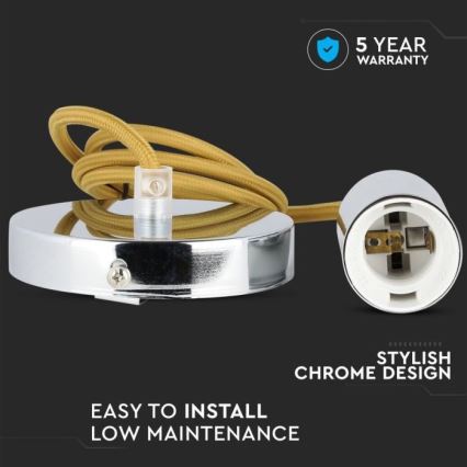 Napájecí kabel 1xE27/60W/230V hnědá/lesklý chrom