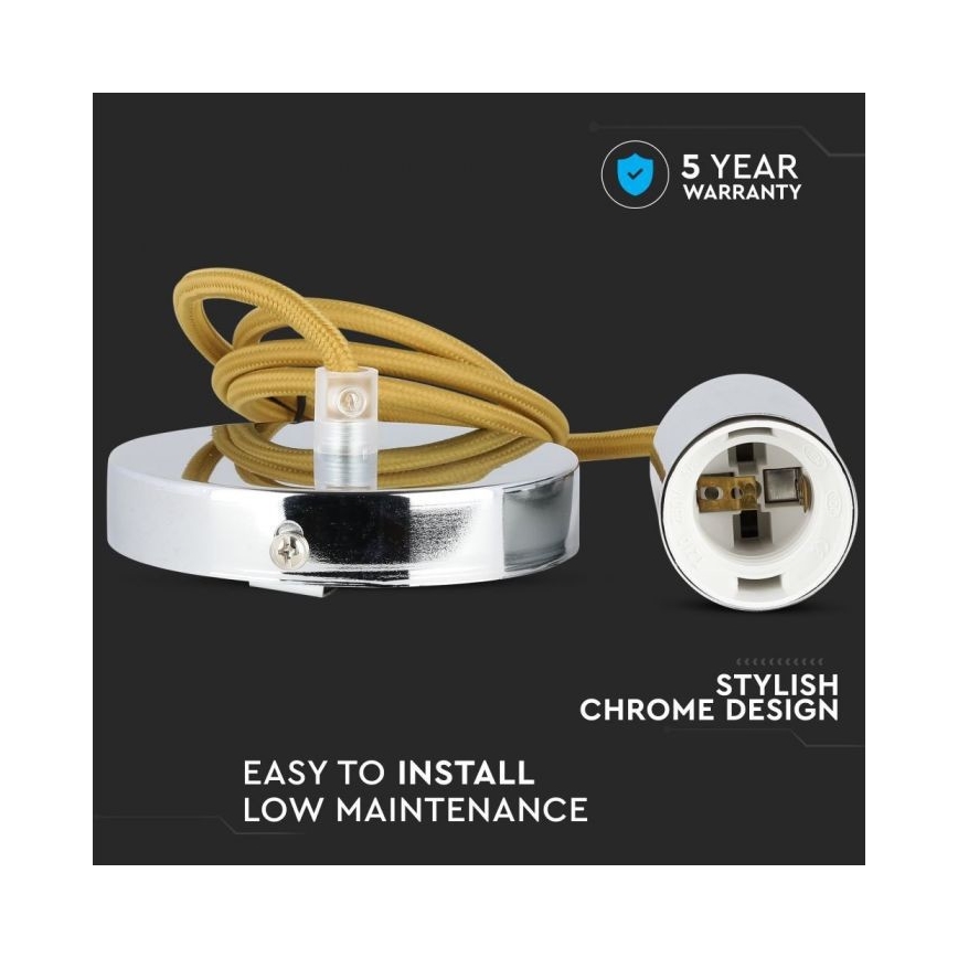 Napájecí kabel 1xE27/60W/230V hnědá/lesklý chrom