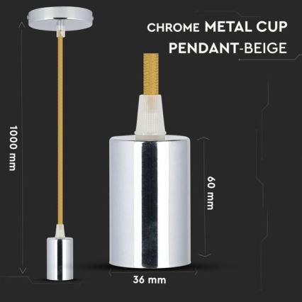 Napájecí kabel 1xE27/60W/230V hnědá/lesklý chrom