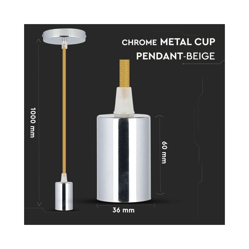 Napájecí kabel 1xE27/60W/230V hnědá/lesklý chrom