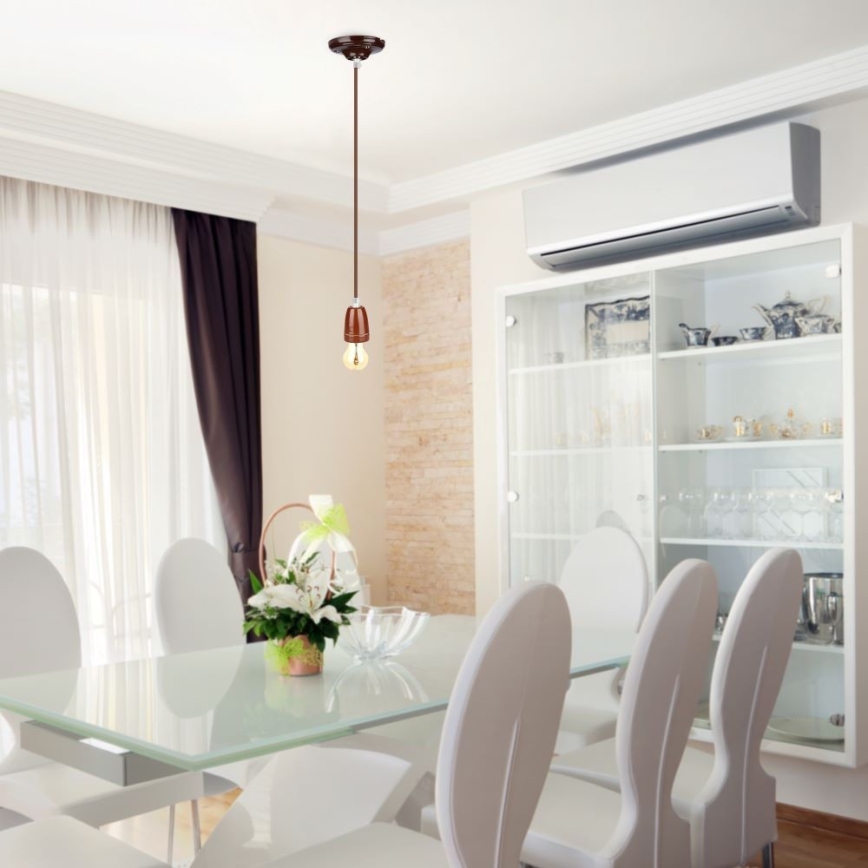 Napájecí kabel 1xE27/60W/230V hnědá/porcelán