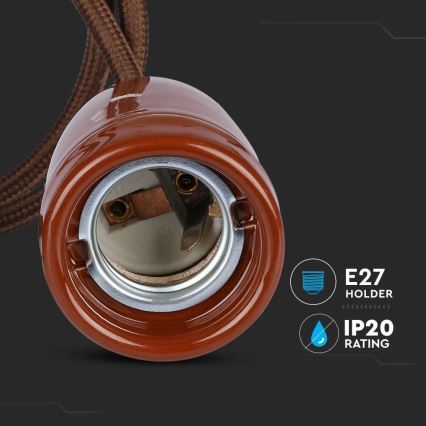 Napájecí kabel 1xE27/60W/230V hnědá/porcelán