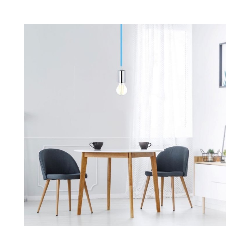 Napájecí kabel 1xE27/60W/230V modrá/lesklý chrom