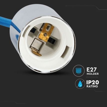 Napájecí kabel 1xE27/60W/230V modrá/lesklý chrom