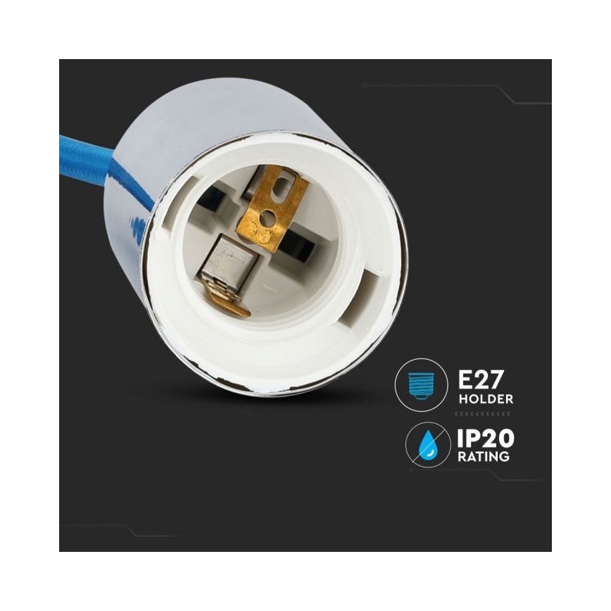 Napájecí kabel 1xE27/60W/230V modrá/lesklý chrom