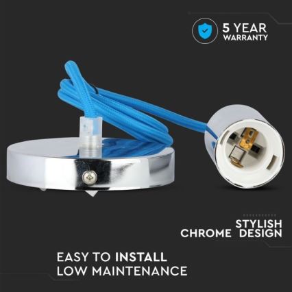Napájecí kabel 1xE27/60W/230V modrá/lesklý chrom