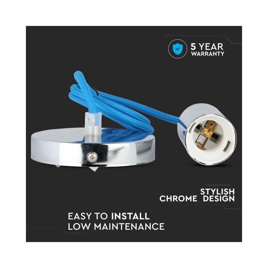 Napájecí kabel 1xE27/60W/230V modrá/lesklý chrom