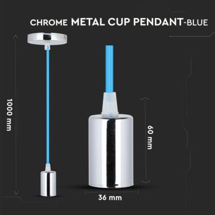Napájecí kabel 1xE27/60W/230V modrá/lesklý chrom