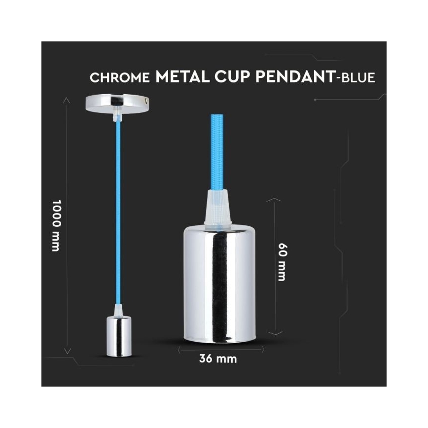 Napájecí kabel 1xE27/60W/230V modrá/lesklý chrom