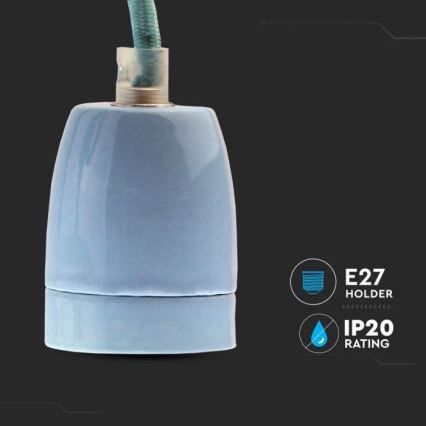 Napájecí kabel 1xE27/60W/230V modrá/porcelán