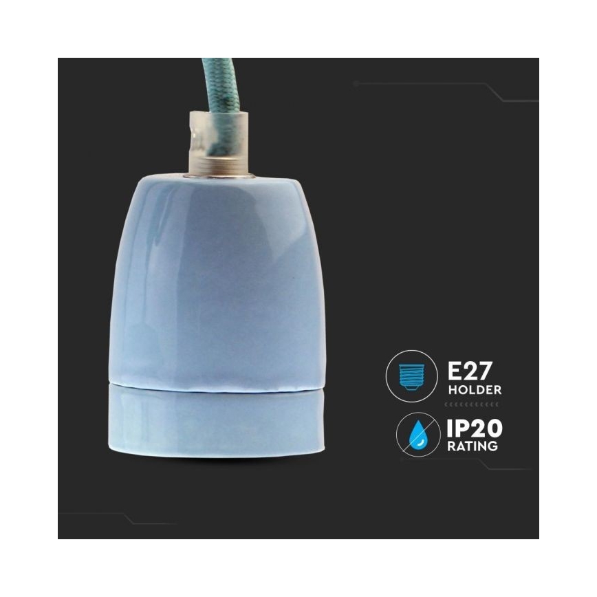 Napájecí kabel 1xE27/60W/230V modrá/porcelán