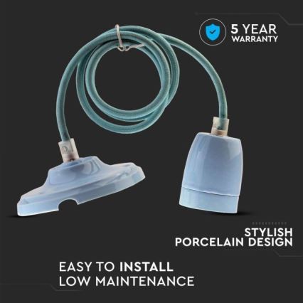 Napájecí kabel 1xE27/60W/230V modrá/porcelán
