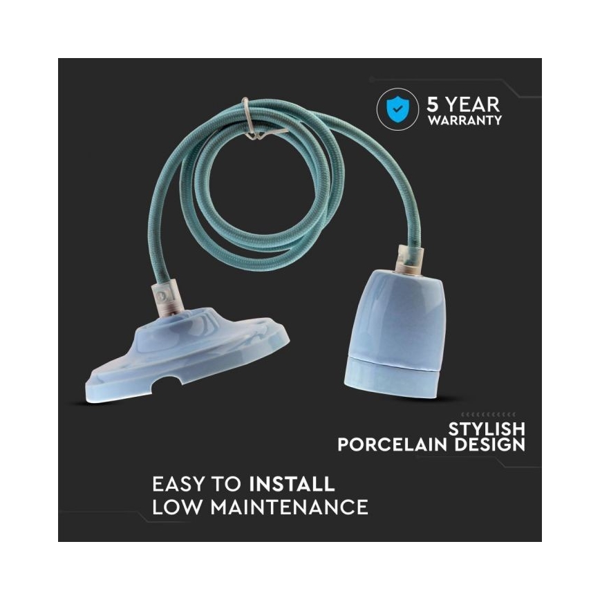 Napájecí kabel 1xE27/60W/230V modrá/porcelán