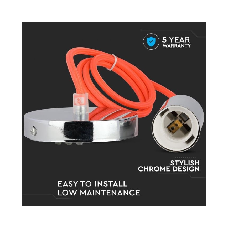 Napájecí kabel 1xE27/60W/230V oranžová/lesklý chrom