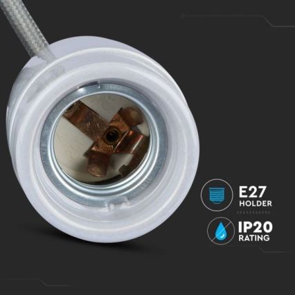 Napájecí kabel 1xE27/60W/230V šedá/porcelán