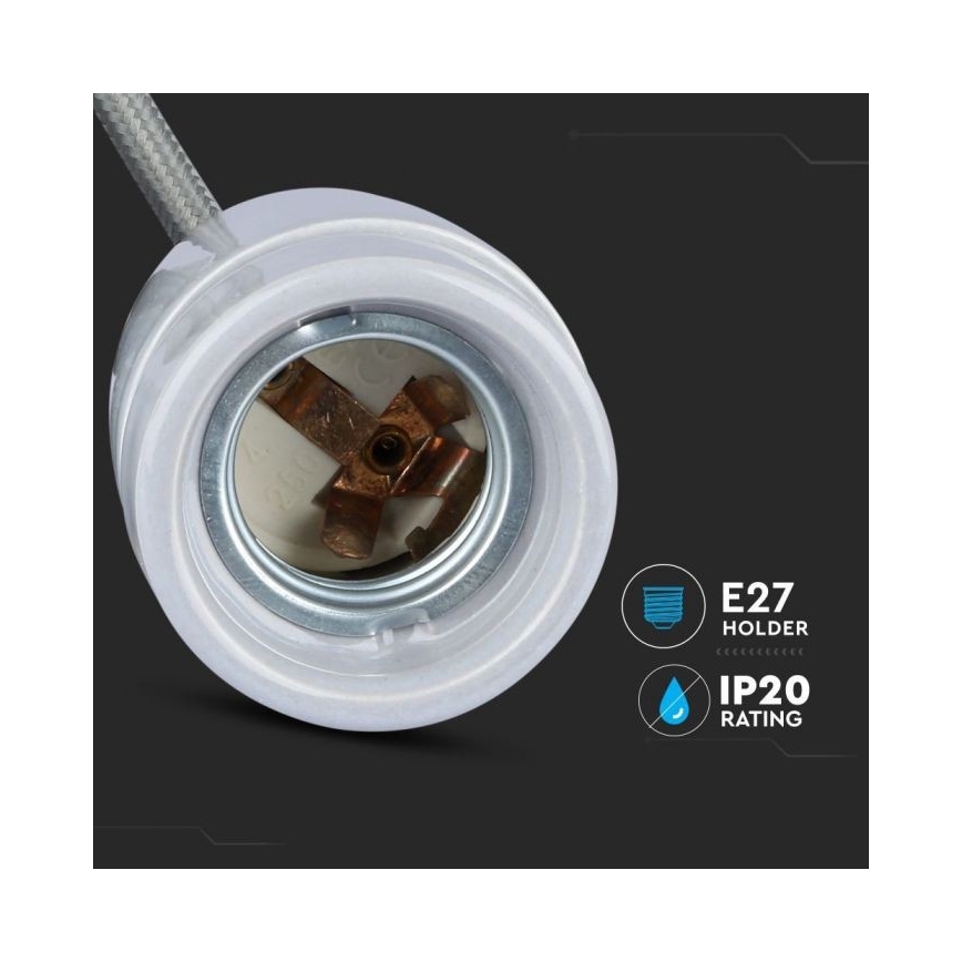 Napájecí kabel 1xE27/60W/230V šedá/porcelán