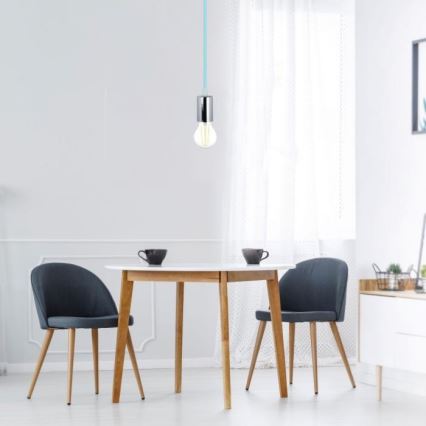 Napájecí kabel 1xE27/60W/230V světle modrá/lesklý chrom