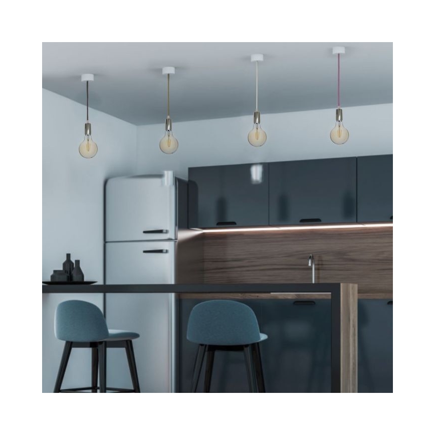Napájecí kabel 1xE27/60W/230V světle modrá/lesklý chrom