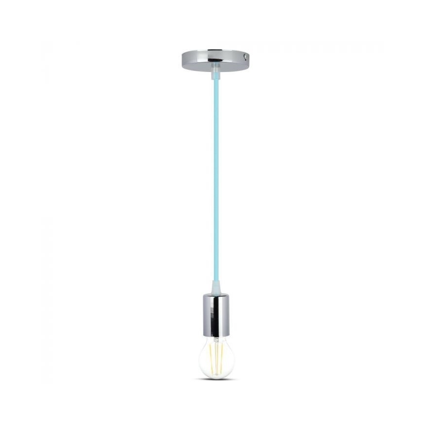 Napájecí kabel 1xE27/60W/230V světle modrá/lesklý chrom