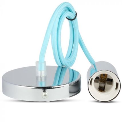 Napájecí kabel 1xE27/60W/230V světle modrá/lesklý chrom