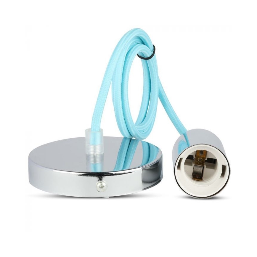 Napájecí kabel 1xE27/60W/230V světle modrá/lesklý chrom