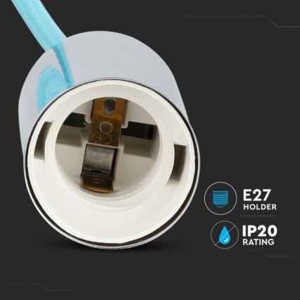 Napájecí kabel 1xE27/60W/230V světle modrá/lesklý chrom