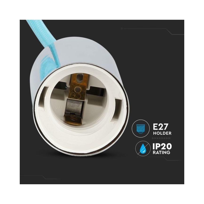 Napájecí kabel 1xE27/60W/230V světle modrá/lesklý chrom