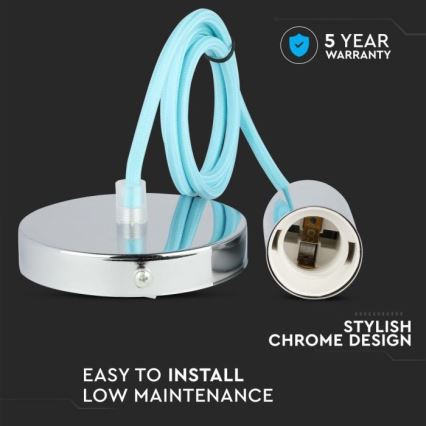 Napájecí kabel 1xE27/60W/230V světle modrá/lesklý chrom
