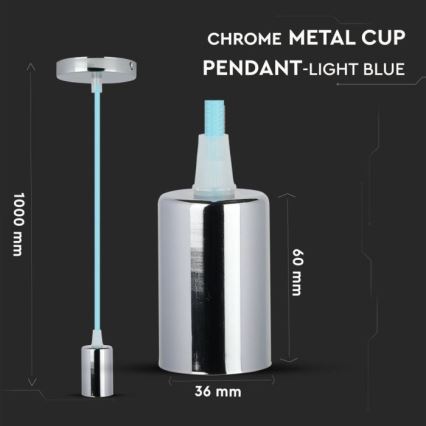 Napájecí kabel 1xE27/60W/230V světle modrá/lesklý chrom