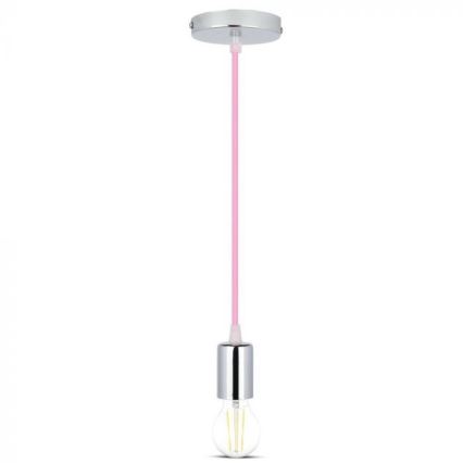 Napájecí kabel 1xE27/60W/230V světle růžová/lesklý chrom