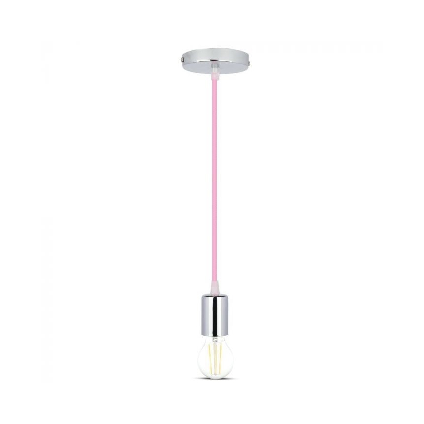 Napájecí kabel 1xE27/60W/230V světle růžová/lesklý chrom