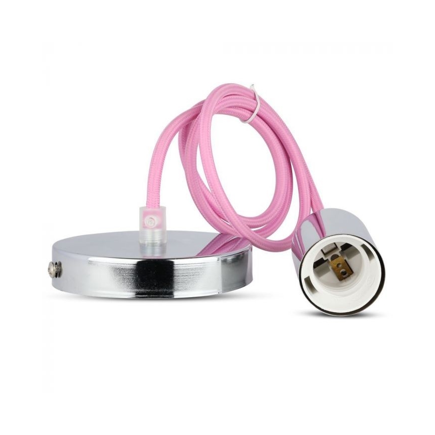 Napájecí kabel 1xE27/60W/230V světle růžová/lesklý chrom