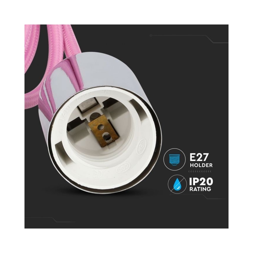 Napájecí kabel 1xE27/60W/230V světle růžová/lesklý chrom