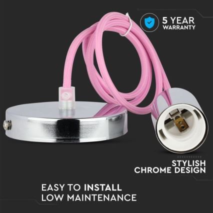 Napájecí kabel 1xE27/60W/230V světle růžová/lesklý chrom