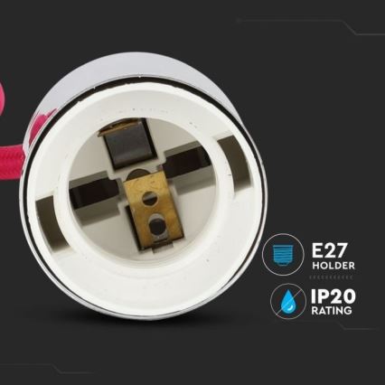 Napájecí kabel 1xE27/60W/230V tmavě růžová/lesklý chrom
