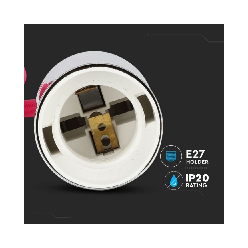 Napájecí kabel 1xE27/60W/230V tmavě růžová/lesklý chrom