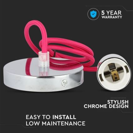Napájecí kabel 1xE27/60W/230V tmavě růžová/lesklý chrom