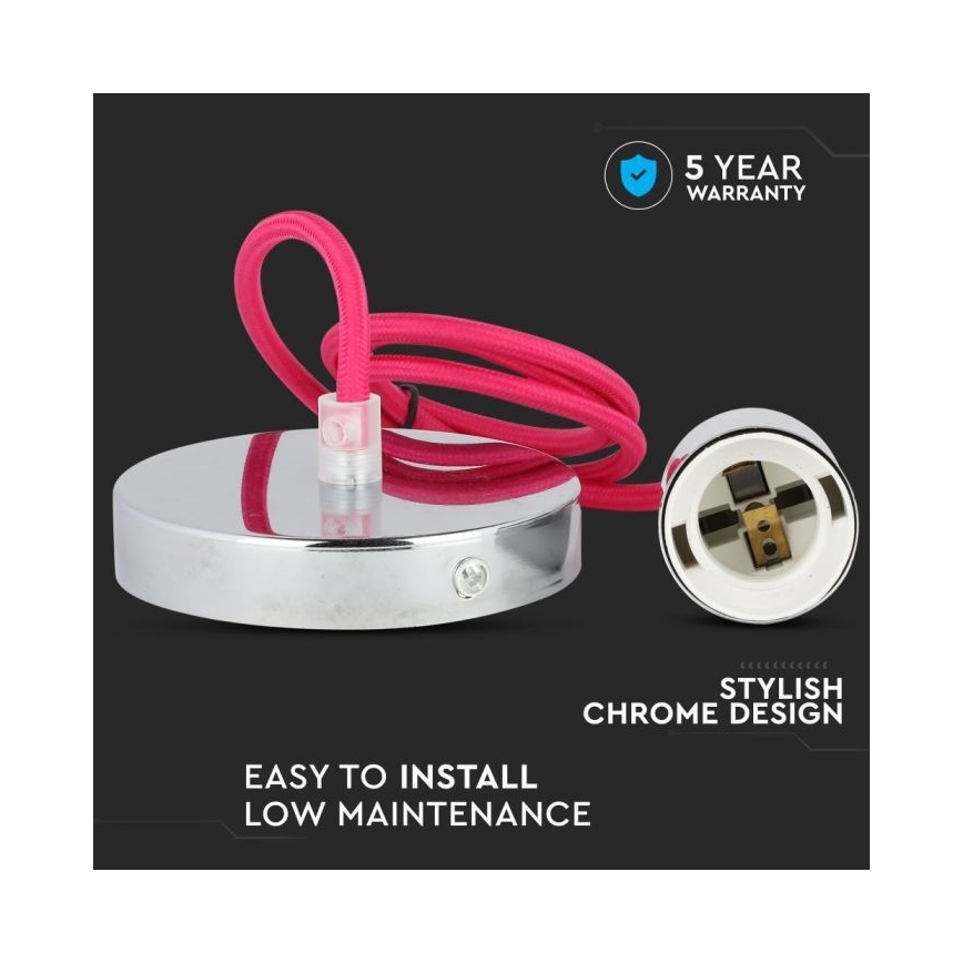 Napájecí kabel 1xE27/60W/230V tmavě růžová/lesklý chrom