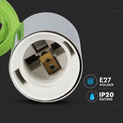 Napájecí kabel 1xE27/60W/230V zelená/lesklý chrom