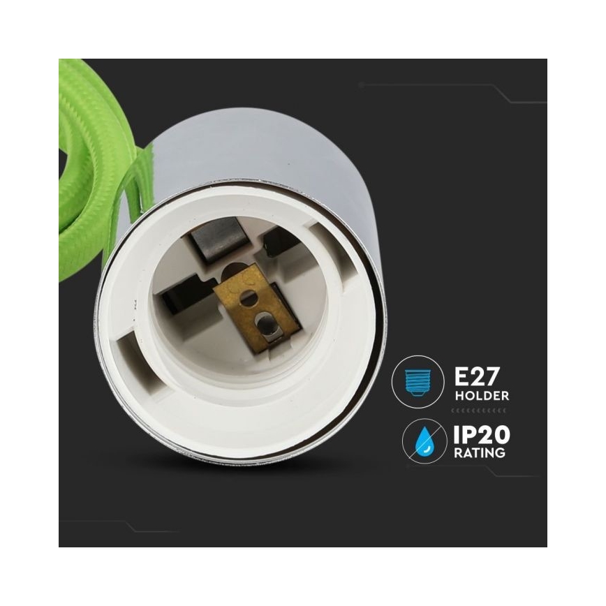Napájecí kabel 1xE27/60W/230V zelená/lesklý chrom