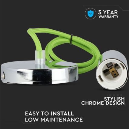 Napájecí kabel 1xE27/60W/230V zelená/lesklý chrom