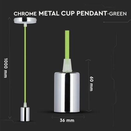 Napájecí kabel 1xE27/60W/230V zelená/lesklý chrom