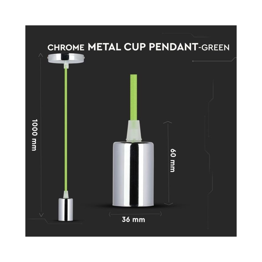Napájecí kabel 1xE27/60W/230V zelená/lesklý chrom